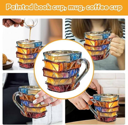 Urbanomax 3D painted books coffee mug featuring vibrant book-themed artwork and a comfortable handle for everyday use.