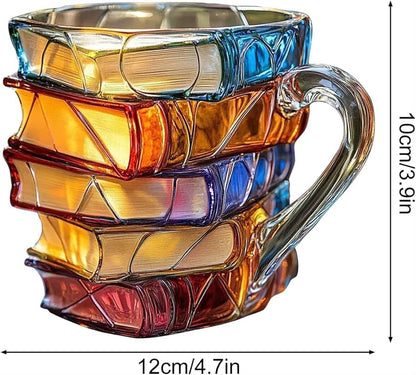 Urbanomax 3D painted books coffee mug with colorful book design and sturdy ceramic construction, perfect for coffee or tea.